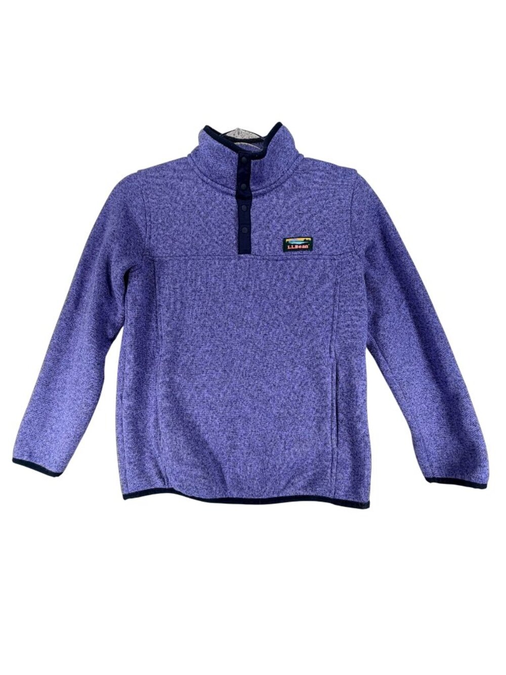 LL Bean Purple Heather Fleece Pullover Youth Snap Close Kids M 10-12 Knit Girls